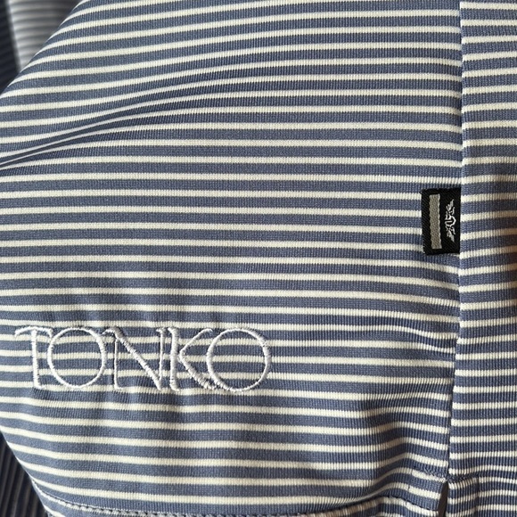 STRAIGHT DOWN Blue White Striped Golf Polo Size Large - Picture 4 of 9